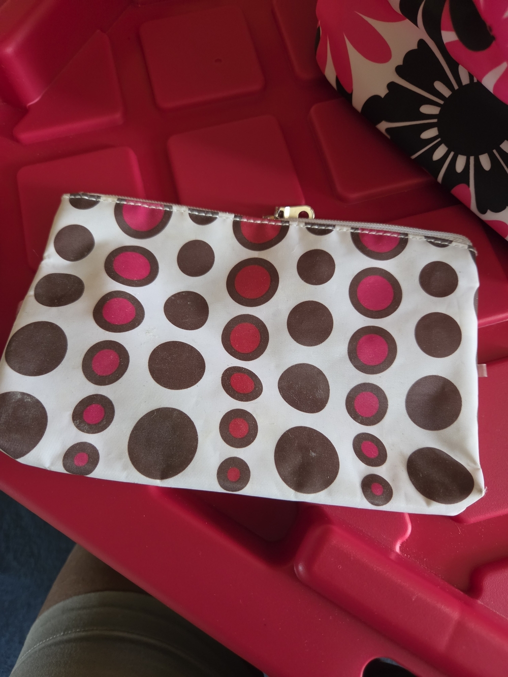 Pink and Brown Polka Dot Cosmetic Pouch